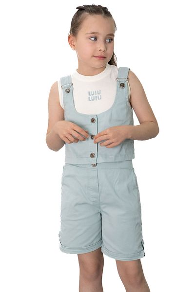 Cansın Mini Mint Green Zero Sleeve Buttoned Vest Girl's 3-Piece Shorts Suit 21037