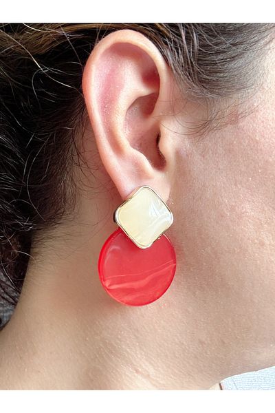 Gümüş sandık Two Color Geometric Dangle Steel Earrings