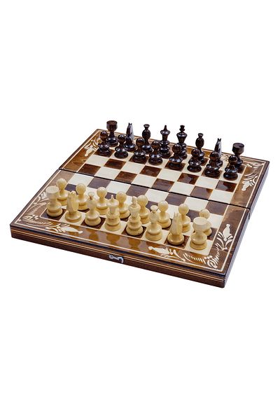 ROmde ROmde™ Wooden Chess and Backgammon Game, 32x32 cm, Brown with White