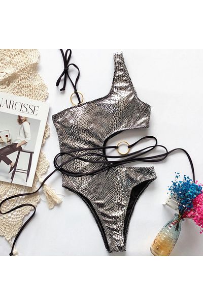 FashionForYou Florence One-piece Swimsuit, Silver, S