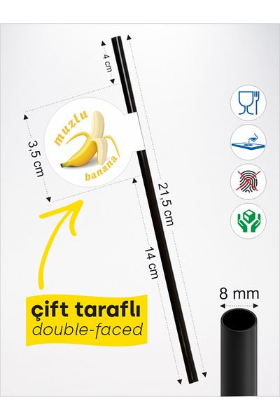 Home Banana Flag Straw 21.5 cm Black Straw, 8mm Thickness, 20 Pieces