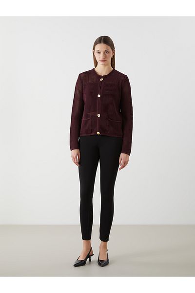 LC Waikiki Crew Neck Openwork Women's Knitwear Cardigan