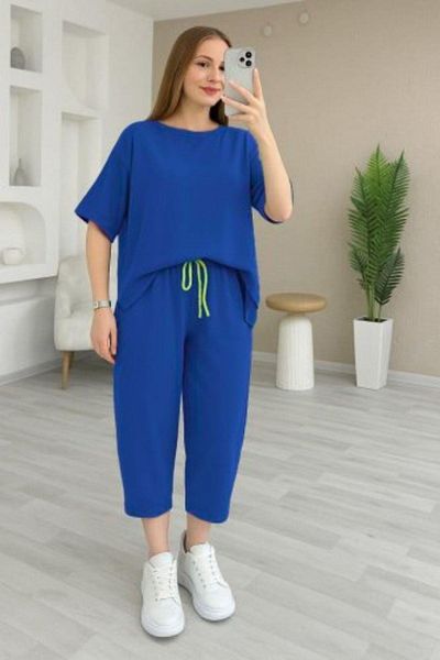 Mossta Loose Cut Pocketed Rope Detailed Double Suit - Navy Blue