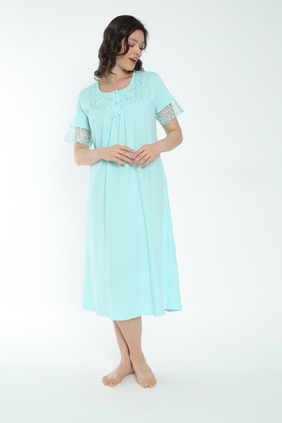 MİSS LOLİTA Cămașă de noapte pentru femei, mărime mare, cu decolteu în V, 100% bumbac, cu mânecă scurtă 564-B