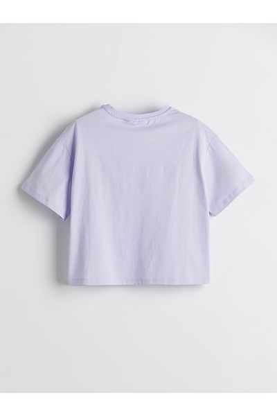 LC Waikiki Crew Neck Stitch Printed Girl's Crop T-Shirt