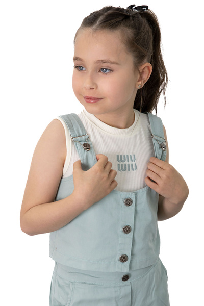 Cansın Mini Mint Green Zero Sleeve Buttoned Vest Girl's 3-Piece Shorts Suit 21037