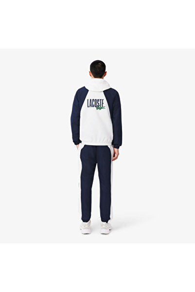 Lacoste Erkek Regular Fit Kapüşonlu Renk Bloklu Beyaz Eşofman Takımı