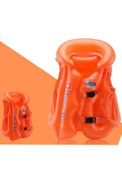 Toys Box Inflatable Swim Vest 60 cm with Safety Clips for Kids Aged 6+ - Orange