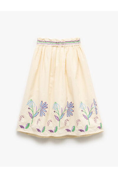 Koton Floral Embroidered Waist Tie Pleated Skirt