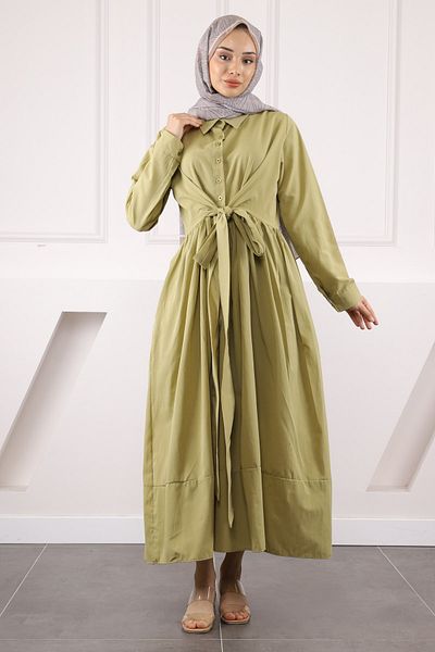 İmajButik Χακί φόρεμα με ζώνη μέσης