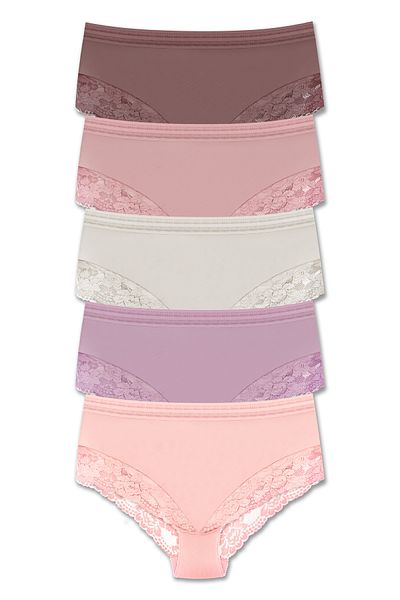 ZENA UNDERWEAR 5-Piece Tulle and Lace Detailed Elastic High Waist Large Size Women's Panties