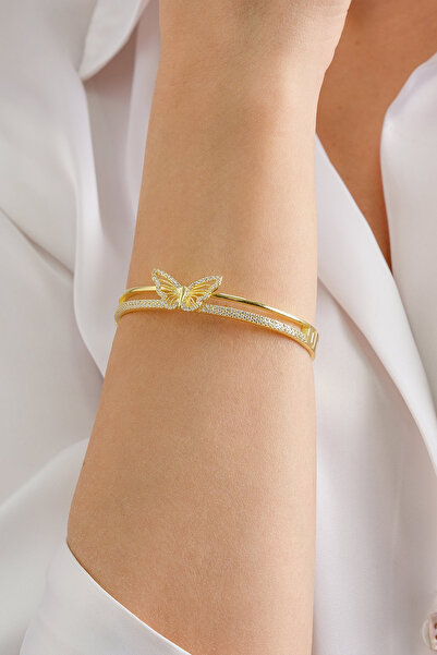Lia Berto Altın Kaplama Kelebek Figürlü 925 Ayar Gümüş Kelepçe Bileklik