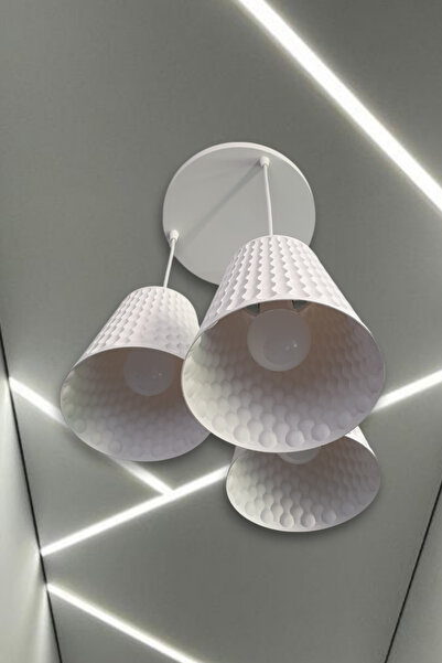 FORECASTE Modern Beyaz 3'lü Sarkıt Avize Petek Desenli Beton Görünümlü Ayarlanabilir Salon Mutfak Avizesi Ofis