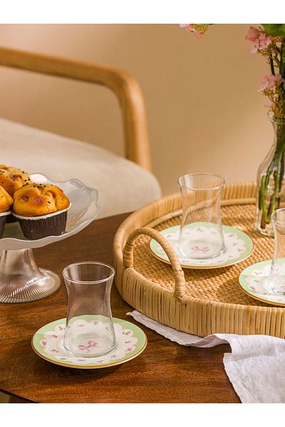 LC Waikiki Lcw Home Mixed Ribbon Printed 4-Piece Tea Set