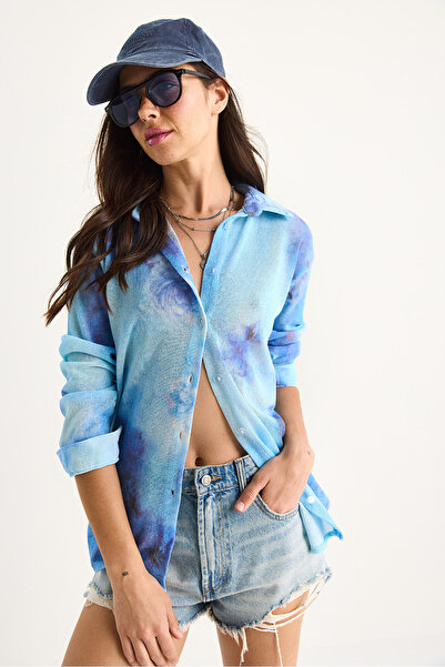 Bianco Lucci Kadın Desenli Dijital Baskılı Regular Yazlık Örme Gömlek 60282014