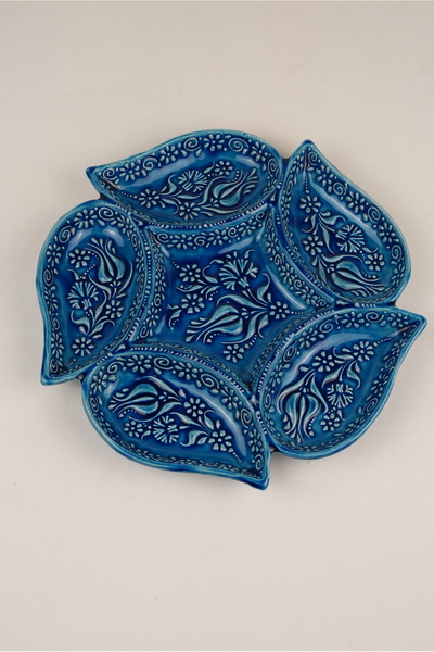 birgibazaar El Yapımı Çini Çerezlik 6'lı – Lale Desenli Mavi Servis Seti