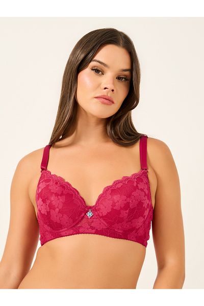 Styli Floral Lace Padded Wired Full Cup Bra with Metal Trim