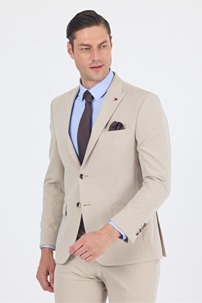 İmza Beige Swallow Collar Butterfly Lining 6 Drop Slim Fit Elastic Waist Suit 1001250176