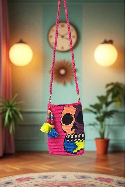 Urz Kids Gothic Patterned Colorful Hand Knitted Mobile Phone Bag Bohemian Mobile Phone Bag