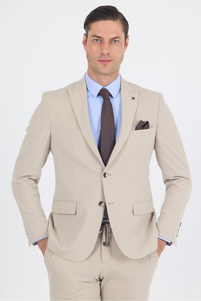 İmza Beige Swallow Collar Butterfly Lining 6 Drop Slim Fit Elastic Waist Suit 1001250176