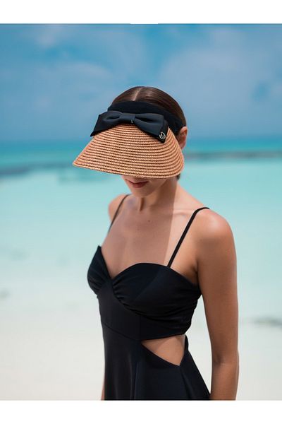 LAGRANZE Summer Women's Ribbon Detailed Banded Straw Visor Hat
