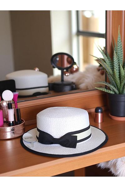 Shopiolog Gondola Women's Straw Hat with Bow Summer, Beach, Sun Hat, Women's Accessory, Fashion, Style, Summer Fashion
