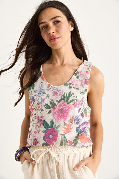 Bianco Lucci Kadın Desenli Kalın Askılı Dijital Baskılı Regular Yazlık Örme Bluz 60282017