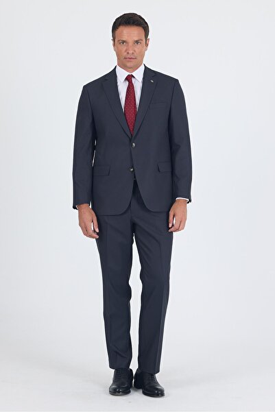 İmza Koyu Antrasit Mono Yaka Bez Ayağı Tam Astar Pamuklu 4 Drop Comfort Fit Classic Takım Elbise 10012501