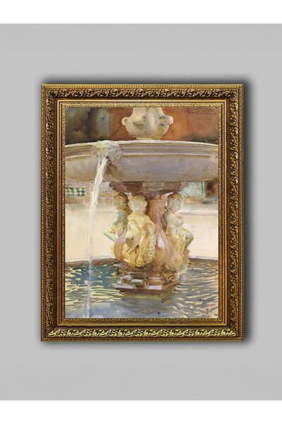 WoodyArts Fântână antică brodată - Cadru antic auriu