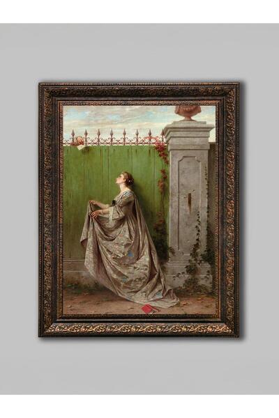 WoodyArts Γυναίκα που περιμένει για το γράμμα - Αντίκα μπρονζέ κορνίζα