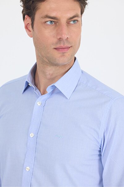 İmza Μπλε μακρυμάνικο μοτίβο Filafil Filafil σκληρό γιακά χωρίς τσέπη Βαμβακερό πουκάμισο Basic Slim Fit 1004250008_304