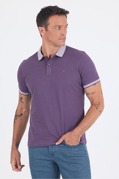 İmza Μωβ γιακά πόλο κοντό μανίκι χωρίς τσέπη Slim Fit: 100% βαμβακερό μπλουζάκι 1011250182