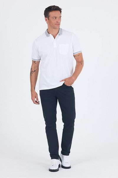 İmza Λευκό γιακά πόλο κοντό μανίκι με τσέπη Comfort Fit: 100% βαμβακερό μπλουζάκι 1011250181