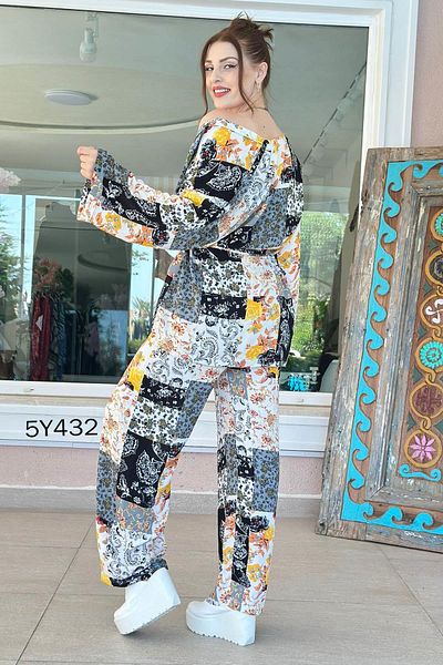 İnce Topuk Crop Kimono Viscose 3 Piece Set 5Y432