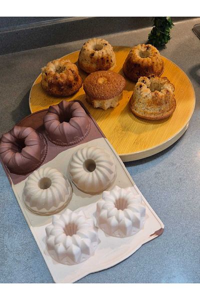Lider MAGNESİA Leader Magnesia 6-Piece Silicone Mini Cake Mold 6 Pieces Mixed Patterned Airfray Muffin Cake Mold