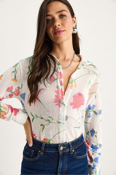 Bianco Lucci Women's Patterned Digital Printed Regular Summer Knitted Shirt 60282014