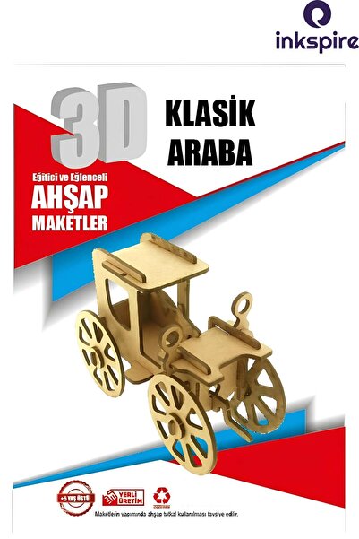 inkspire 3D Ahşap Maket 3 Boyutlu Boyanabilir Geçmeli Puzzle Maket Tahta Çocu...