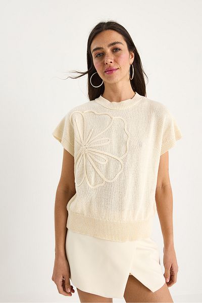 Bianco Lucci Women's Three-Dimensional Flower Embroidered Loose Sweater 20258013