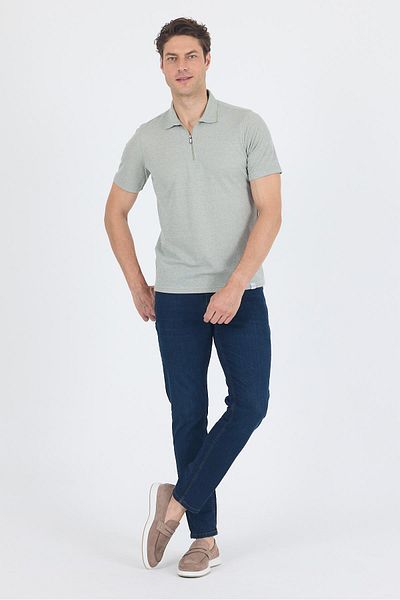 İmza Dark Green Short Sleeve Plain Suprem Polo Neck Pocketless Cotton Casual Slim Fit T-Shirt 1011250162_700
