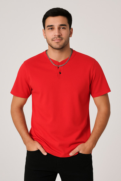 UOMOPARK 2124 Henley T-shirt Καφέ με λεπτομέρεια με κουμπιά Basic Casual T-shirt