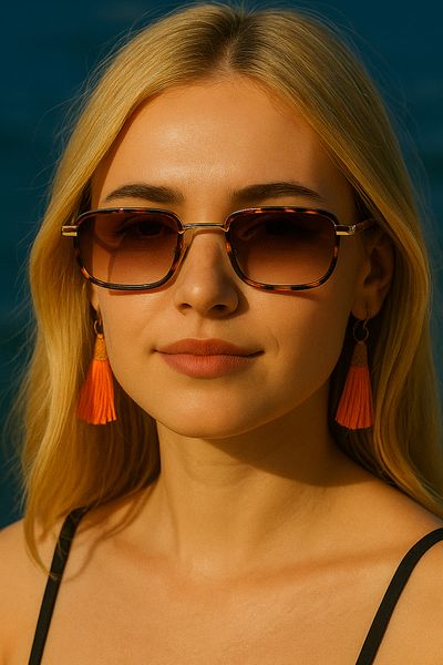 Merand Retro Brown Patterned Cornered Unisex Sunglasses