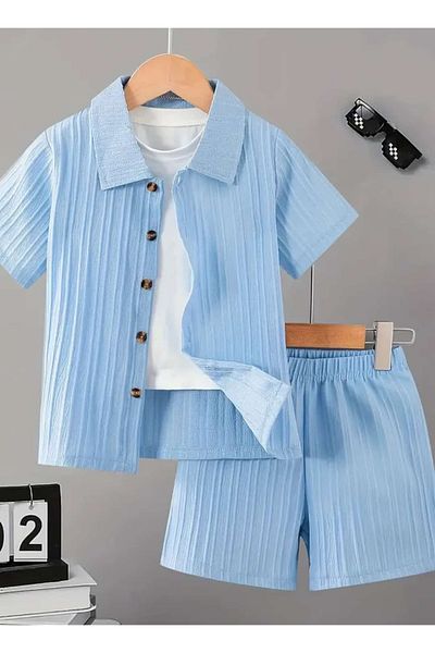 ÇEÇEN HOME 2 Pieces Suit Shirt for Boys, Short Sleeve and Shorts