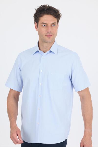 İmza Σκούρο μπλε πουκάμισο με σκληρό γιακά, κοντό μανίκι, τσέπη και άνετη εφα...