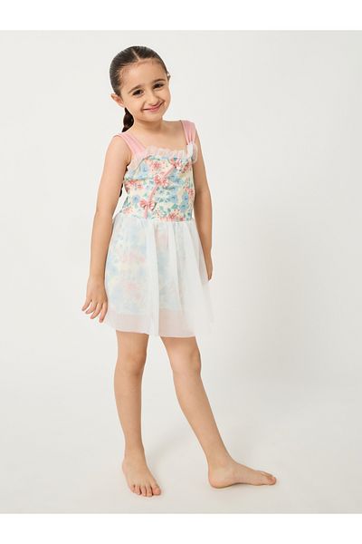 Styli Floral Print Square Neck Layered Swimsuit