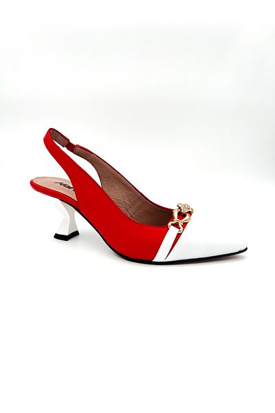 Mariolucci Women's Daily Heeled Shoes Genuine Red Leather Body (Toe Genuine White Leather)
