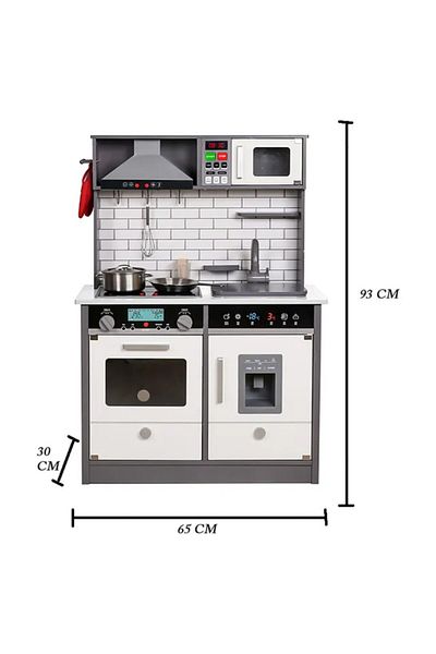 LITTLE ANGEL Kids Wooden Kitchen Playset – Pretend Cooking Set With Accessories In Grey & White