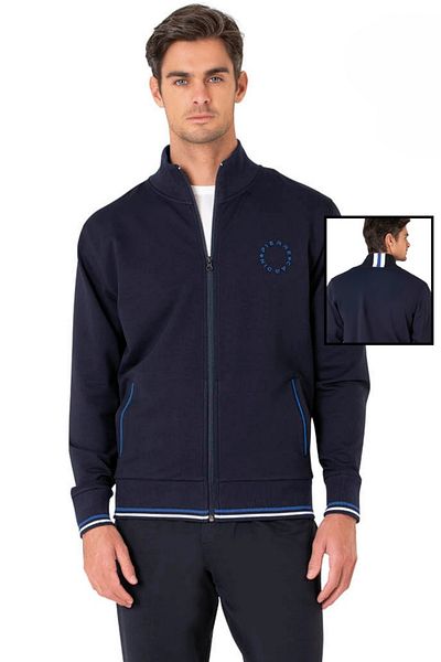 Pierre Cardin Men's Cotton Printed Stand Collar Zipper Bottom Top Tracksuit Set