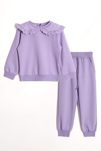 zepkids Baby Collar Laced Long Sleeve Lilac Color Girl's Double Set