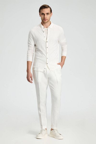 Hemington Openwork Knit Detailed Silk Blend White Knitwear Shirt
