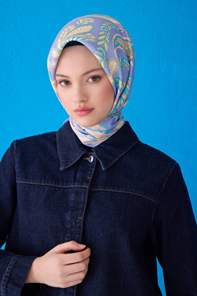 Belli وشاح حريري من نسيج التويل 4111D نمط عرقي أرجواني-فيروزي-أخضر-29